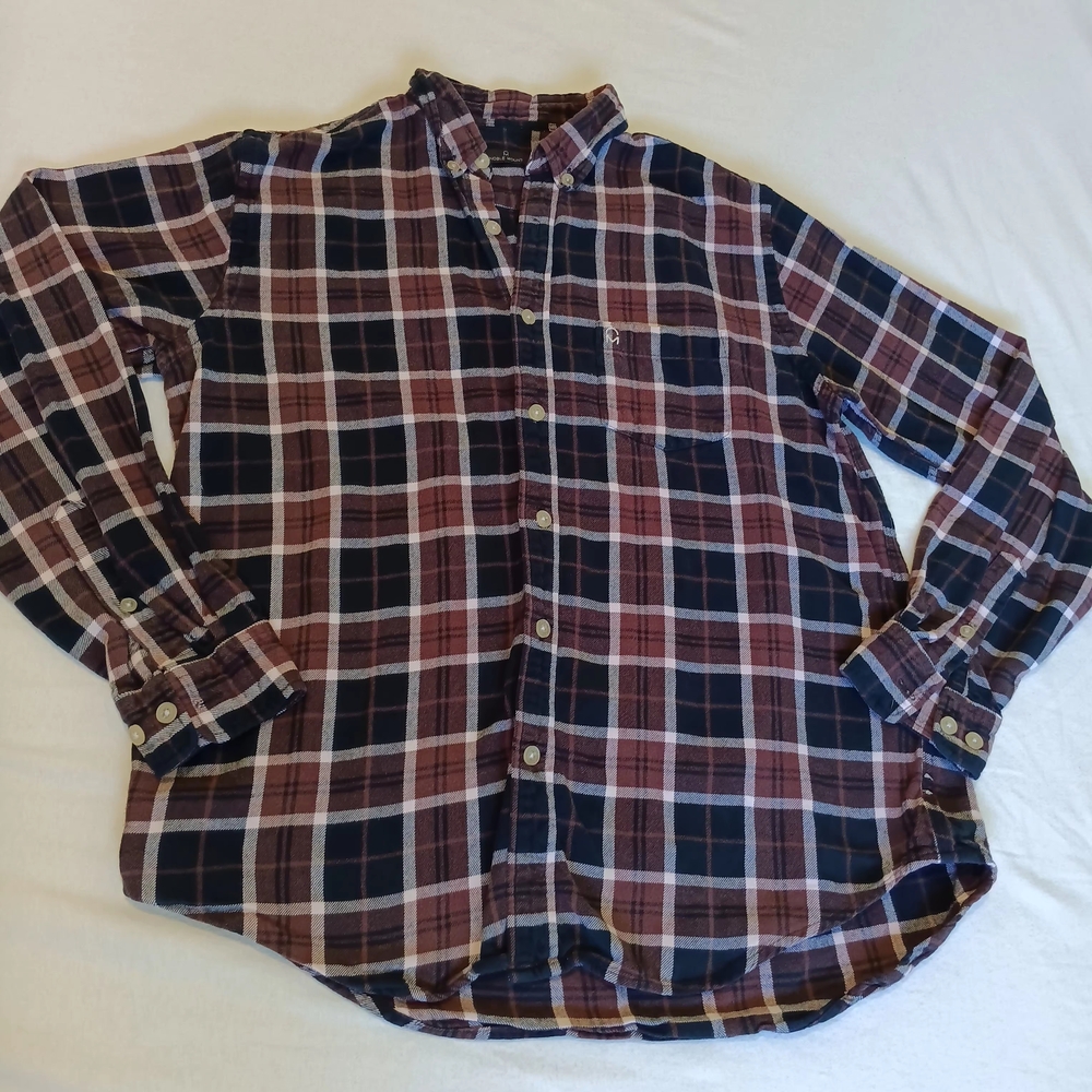 Noble Mount Men's Plaid Button Down Shirt Size L Classic Fit Flannel Brown Black